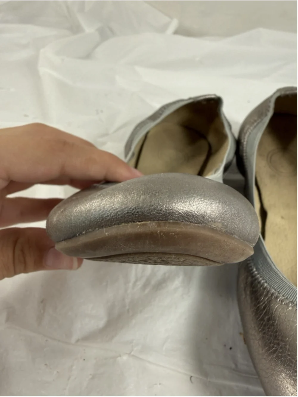 Tory Burch Womens Leather Ballet Flats Silver Sz 5